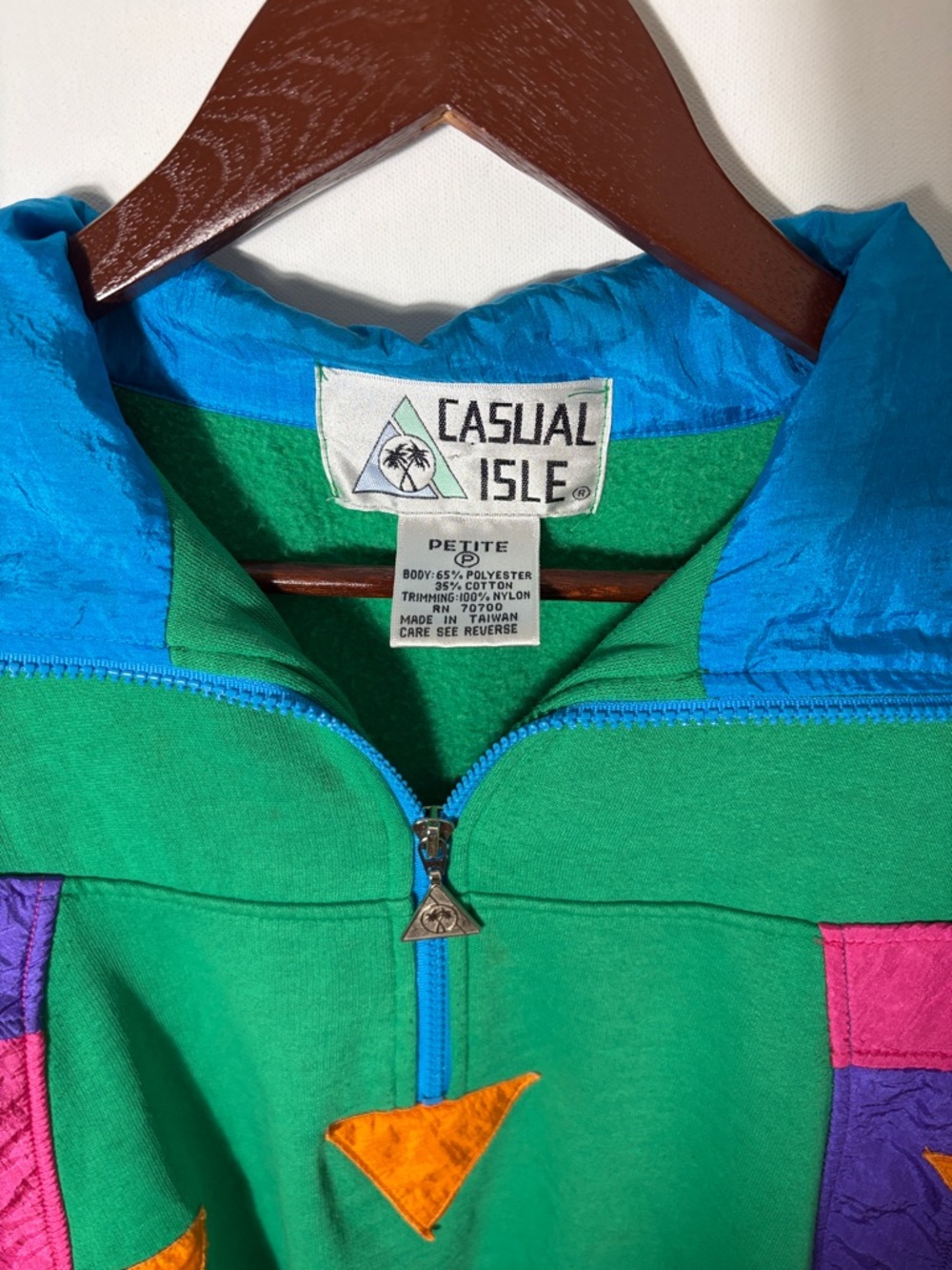 Vintage 80s 90s Geometric Colorblock Sweatshirt Petite Retro - Picture 2 of 3